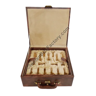 Chess Storage Box - Brown Leatherette Stitched design