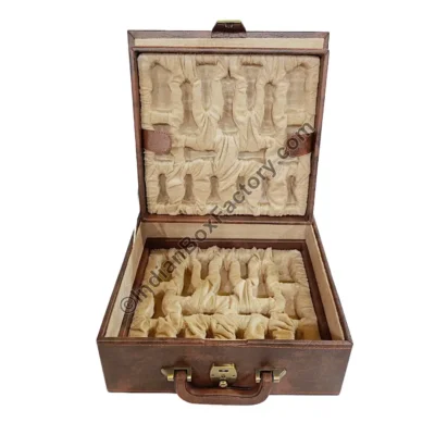 Chess Storage Box - Brown Leatherette Stitched design