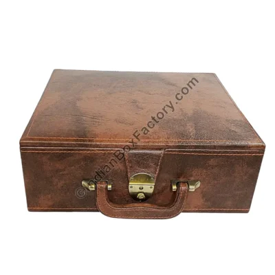 Chess Storage Box - Brown Leatherette Stitched design
