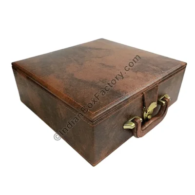 Chess Storage Box - Brown Leatherette Stitched design