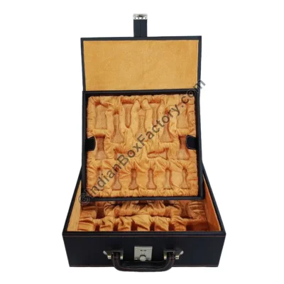 Chess set Storage box - Black Leatherette Stitched design