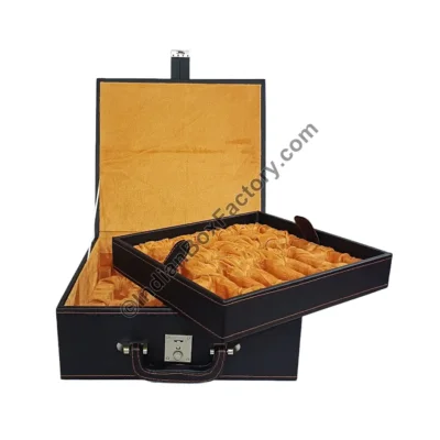Chess set Storage box - Black Leatherette Stitched design