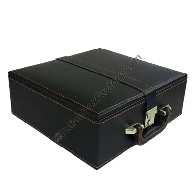 Chess set Storage box - Black Leatherette Stitched design