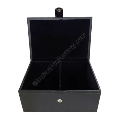 Gift Box - Black Leatherette single partition with stitching