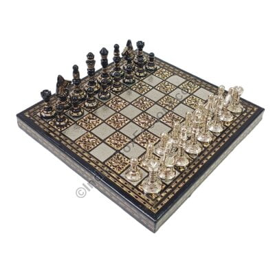 8" Staunton Brass Metal Chess Set - Black and Silver