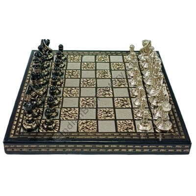 8" Staunton Brass Metal Chess Set - Black and Silver