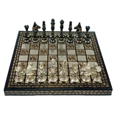 8" Staunton Brass Metal Chess Set - Black and Silver