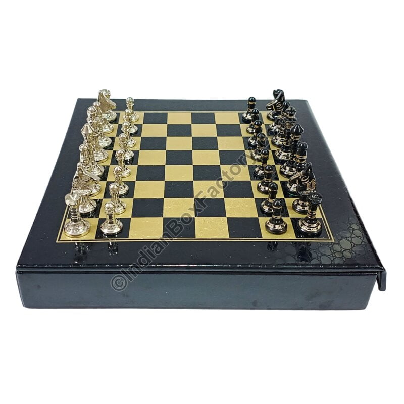 10" Staunton Brass Chess Set - Black