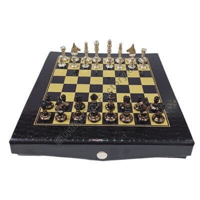 10" Staunton Brass Chess Set - Black
