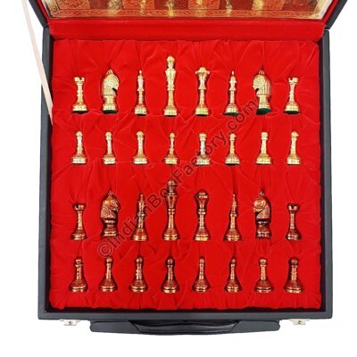 12" Staunton Brass Chess Set - Copper Gold
