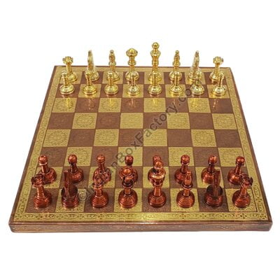 12" Staunton Brass Chess Set - Copper Gold