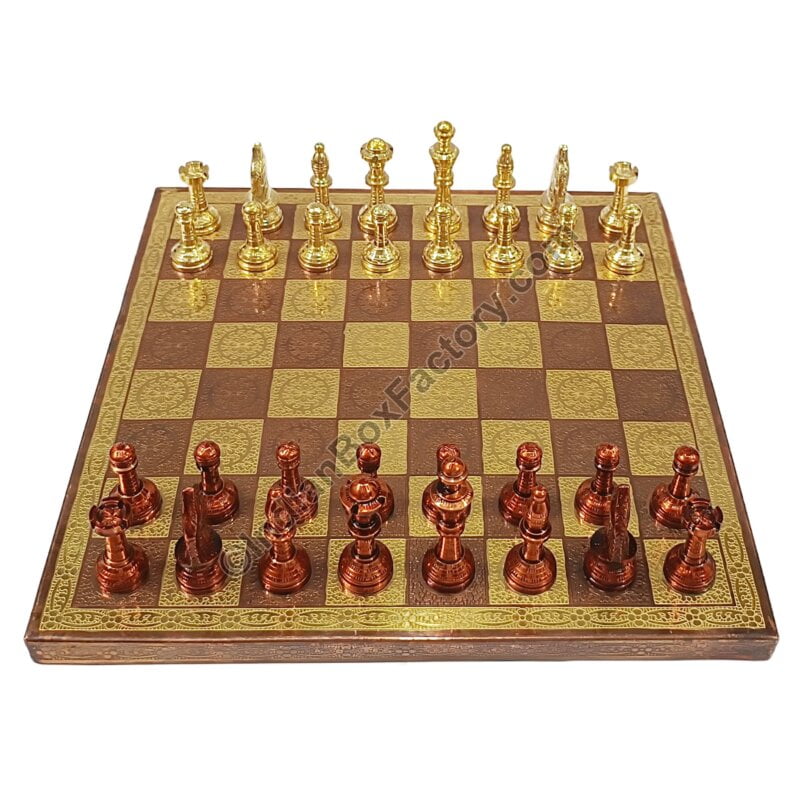 12" Staunton Brass Chess Set - Copper Gold