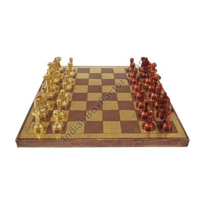 12" Staunton Brass Chess Set - Copper Gold