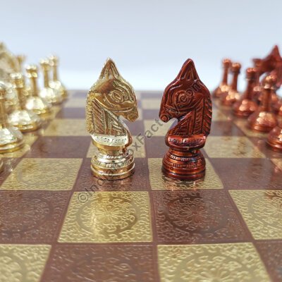 12" Staunton Brass Chess Set - Copper Gold
