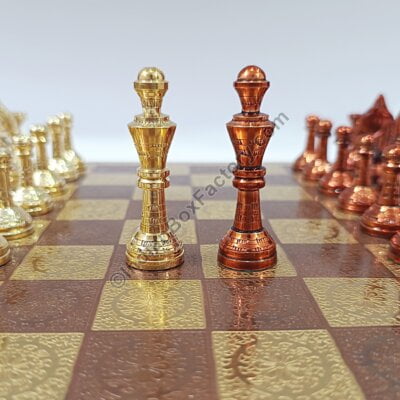 12" Staunton Brass Chess Set - Copper Gold