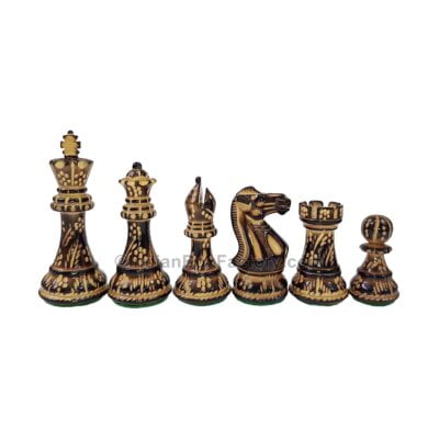 Classic Staunton hand carved burnt Chess Pieces - 3.9" - Boxwood