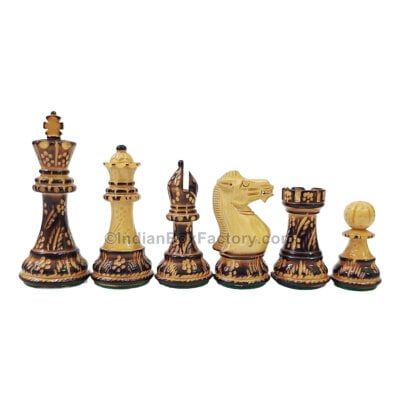Classic Staunton hand carved burnt Chess Pieces - 3.9" - Boxwood