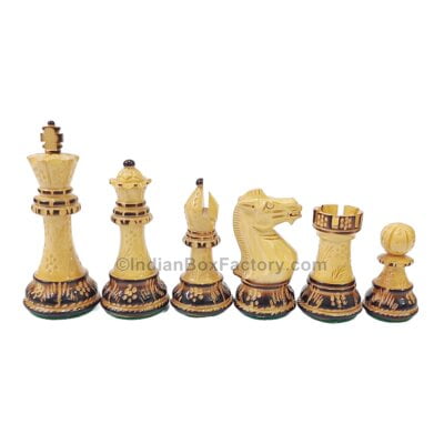 Classic Staunton hand carved burnt Chess Pieces - 3.9" - Boxwood