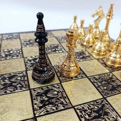 14" Soviet Classic Brass Chess Set - Black and Gold