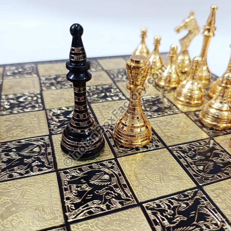 14" Soviet Classic Brass Chess Set - Black and Gold