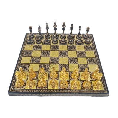 14" Soviet Classic Brass Chess Set - Black and Gold