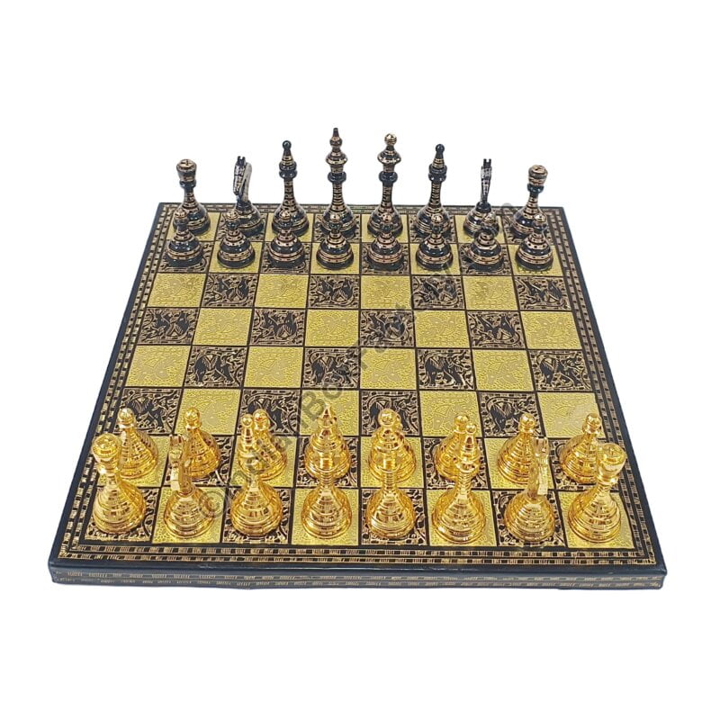 14" Soviet Classic Brass Chess Set - Black and Gold