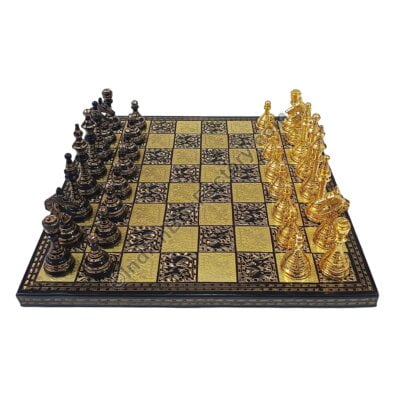 14" Soviet Classic Brass Chess Set - Black and Gold