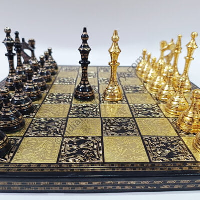 14" Soviet Classic Brass Chess Set - Black and Gold