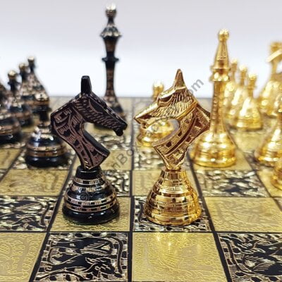 14" Soviet Classic Brass Chess Set - Black and Gold