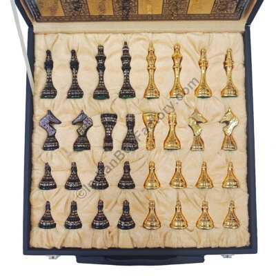 14" Soviet Classic Brass Chess Set - Black and Gold