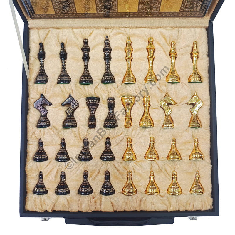 14" Soviet Classic Brass Chess Set - Black and Gold