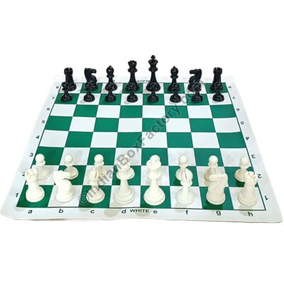 Plastic Chess Set (3.6"KH) with 17" Vinyl roll up board - Green