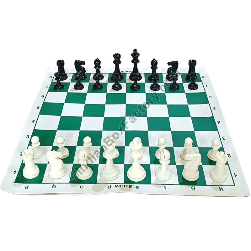 Plastic Chess Set (3.6"KH) with 17" Vinyl roll up board - Green