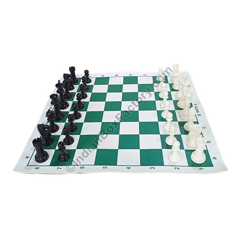 Plastic Chess Set (3.6"KH) with 17" Vinyl roll up board - Green