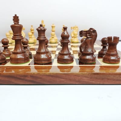 Classic Staunton Chess Set - 3.85" KH - (Golden Rosewood / Boxwood) - with 19" Chess Board (Golden Rosewood / Maple)