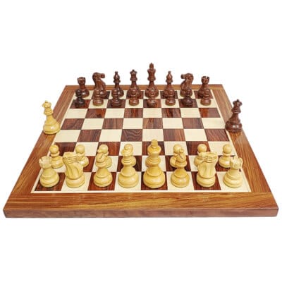 Classic Staunton Chess Set - 3.85" KH - (Golden Rosewood / Boxwood) - with 19" Chess Board (Golden Rosewood / Maple)