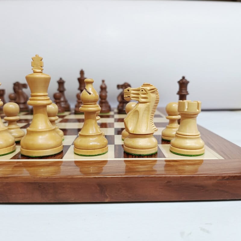 Classic Staunton Chess Set - 3.85" KH - (Golden Rosewood / Boxwood) - with 19" Chess Board (Golden Rosewood / Maple)
