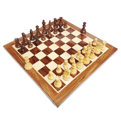 Classic Staunton Chess Set - 3.85" KH - (Golden Rosewood / Boxwood) - with 19" Chess Board (Golden Rosewood / Maple)