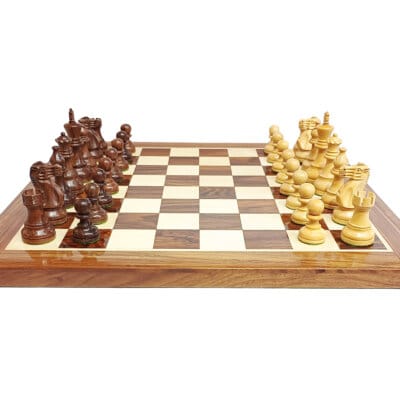 Classic Staunton Chess Set - 3.85" KH - (Golden Rosewood / Boxwood) - with 19" Chess Board (Golden Rosewood / Maple)