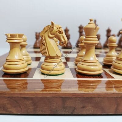 Columbian Staunton Chess Set - 3.85" KH - (Golden Rosewood / Boxwood) - with 19" Chess Board (Golden Rosewood / Maple)