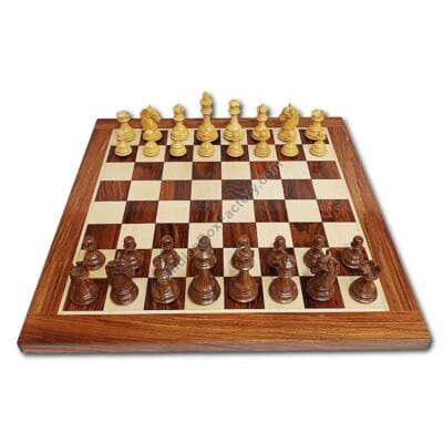 Columbian Staunton Chess Set - 3.85" KH - (Golden Rosewood / Boxwood) - with 19" Chess Board (Golden Rosewood / Maple)