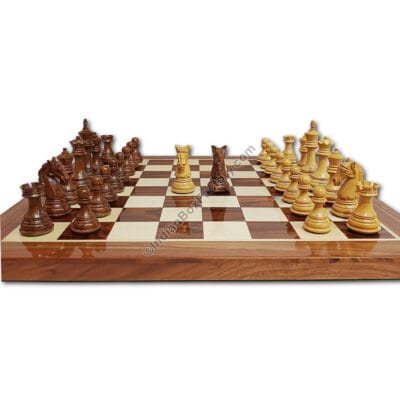 Columbian Staunton Chess Set - 3.85" KH - (Golden Rosewood / Boxwood) - with 19" Chess Board (Golden Rosewood / Maple)