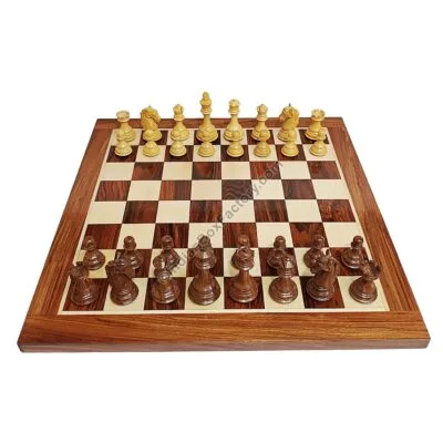 Columbian Staunton Chess Set - 3.85" KH - (Golden Rosewood / Boxwood) - with 19" Chess Board (Golden Rosewood / Maple)