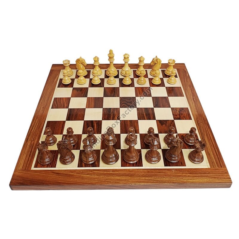 Columbian Staunton Chess Set - 3.85" KH - (Golden Rosewood / Boxwood) - with 19" Chess Board (Golden Rosewood / Maple)