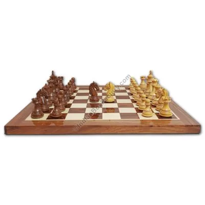 Columbian Staunton Chess Set - 3.85" KH - (Golden Rosewood / Boxwood) - with 19" Chess Board (Golden Rosewood / Maple)