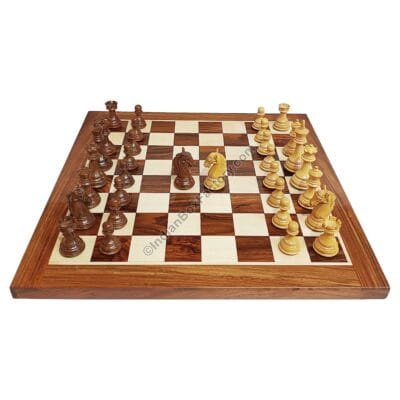Columbian Staunton Chess Set - 3.85" KH - (Golden Rosewood / Boxwood) - with 19" Chess Board (Golden Rosewood / Maple)