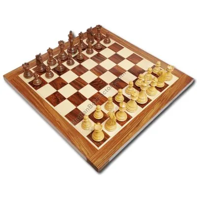Columbian Staunton Chess Set - 3.85" KH - (Golden Rosewood / Boxwood) - with 19" Chess Board (Golden Rosewood / Maple)