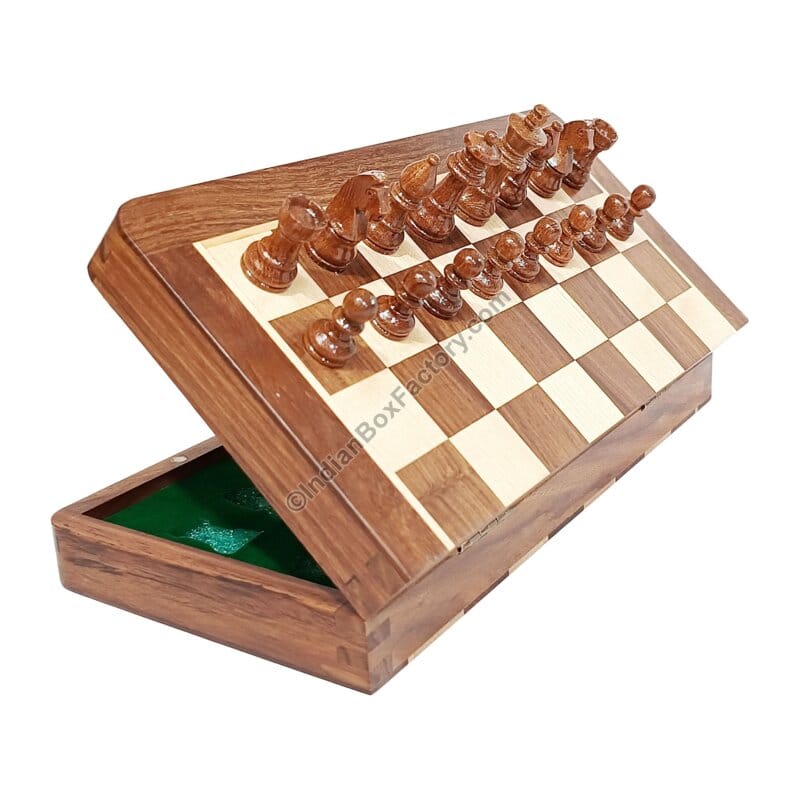 Travel Chess Set - Magnetic - 12" - Golden Rosewood & Maple
