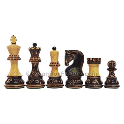 3.8" Russian Zagreb Hand Carved Burnt Chess Pieces - Lacquered (Gloss finish)