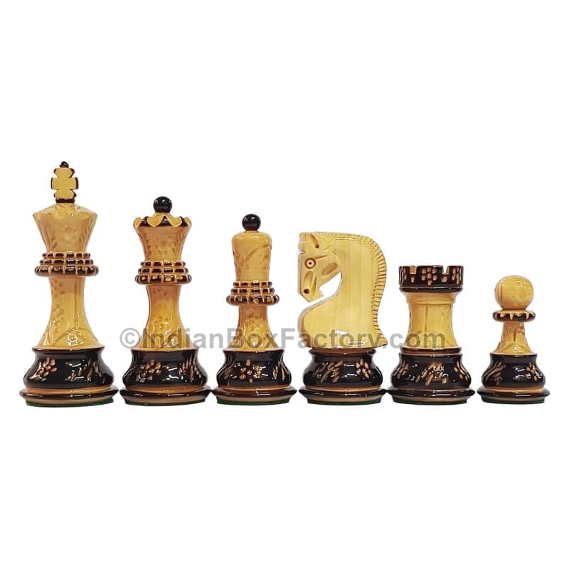 3.8" Russian Zagreb Hand Carved Burnt Chess Pieces - Lacquered (Gloss finish)